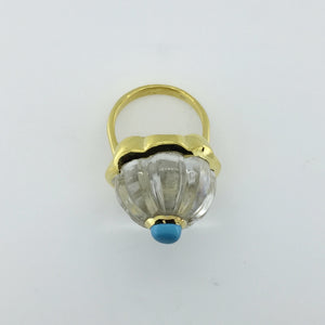 Gold Plated Sterling Silver Rock Crystal and Turquoise Ring
