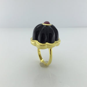 Gold Plated Sterling Silver Onyx and Ruby Ring
