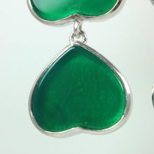 Green Onyx Heart Sterling Silver Hanging Hook Earrings