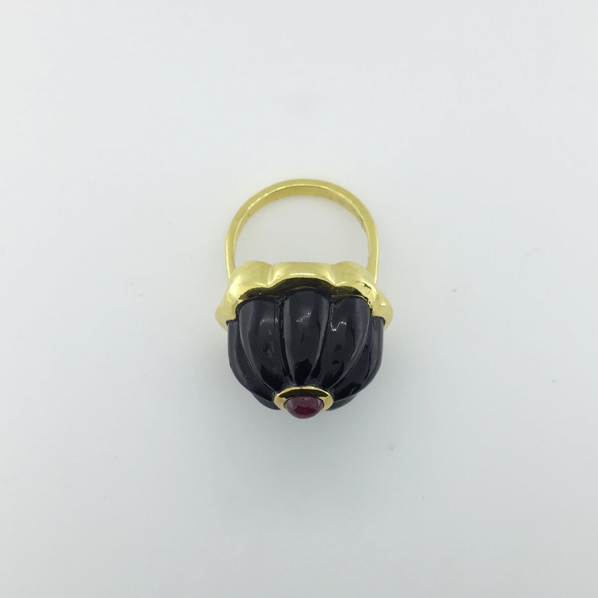 Gold Plated Sterling Silver Onyx and Ruby Ring