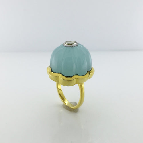 Gold Plated Sterling Silver Blue Chalcedony and Diamond Ring