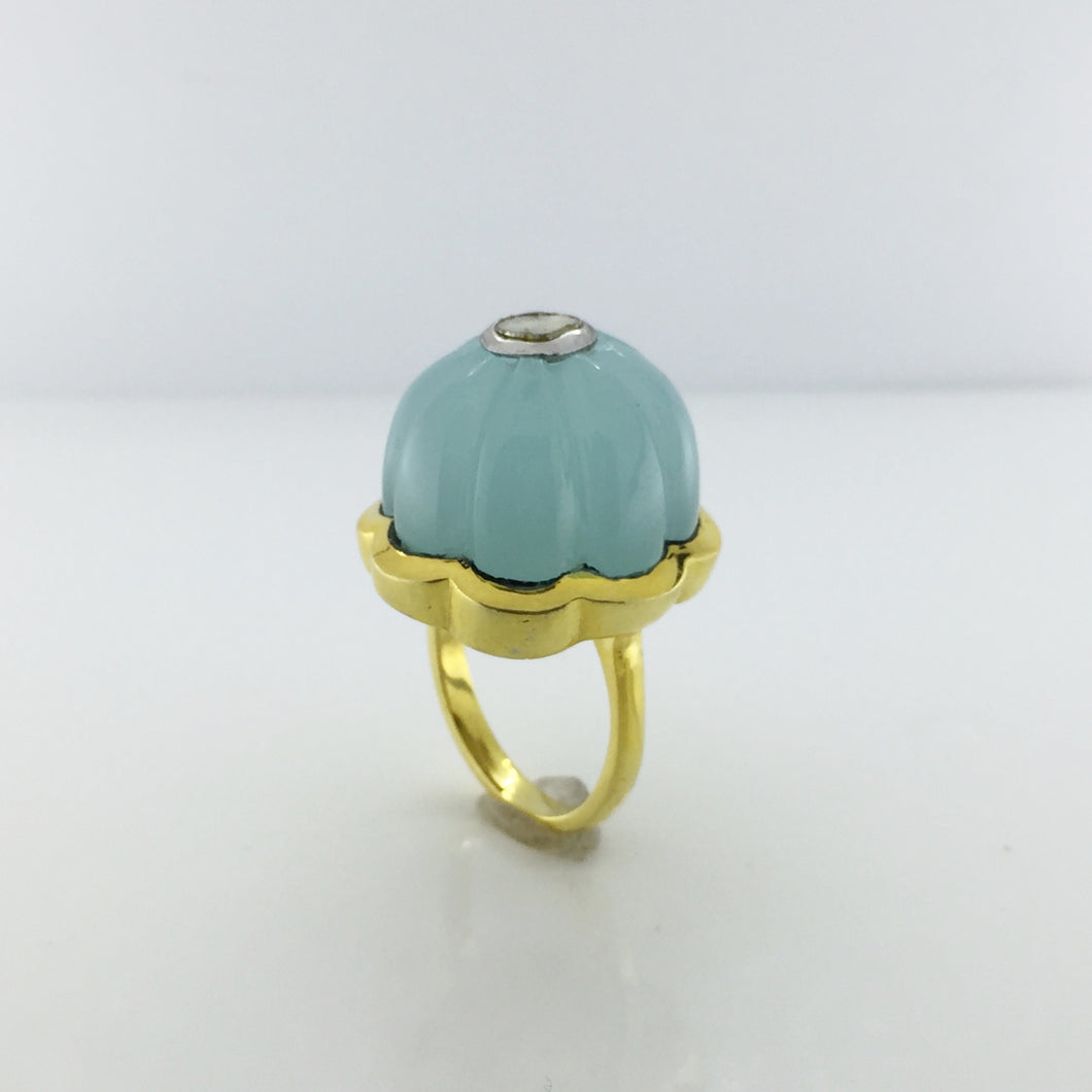 Gold Plated Sterling Silver Blue Chalcedony and Diamond Ring