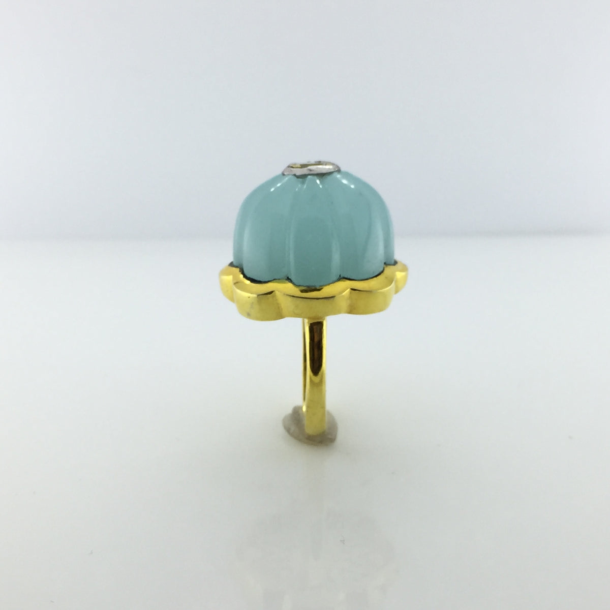 Gold Plated Sterling Silver Blue Chalcedony and Diamond Ring
