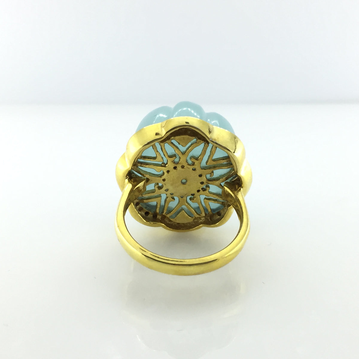 Gold Plated Sterling Silver Blue Chalcedony and Diamond Ring