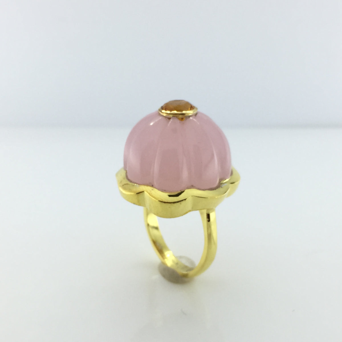 Gold Plated Sterling Silver Rose Quarts and Citrine Ring