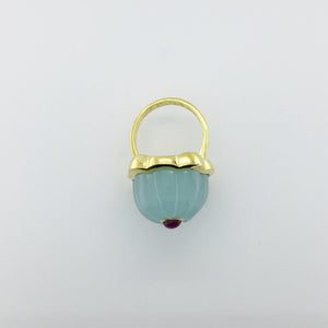 Gold Plated Sterling Silver Blue Chalcedony and Ruby Ring