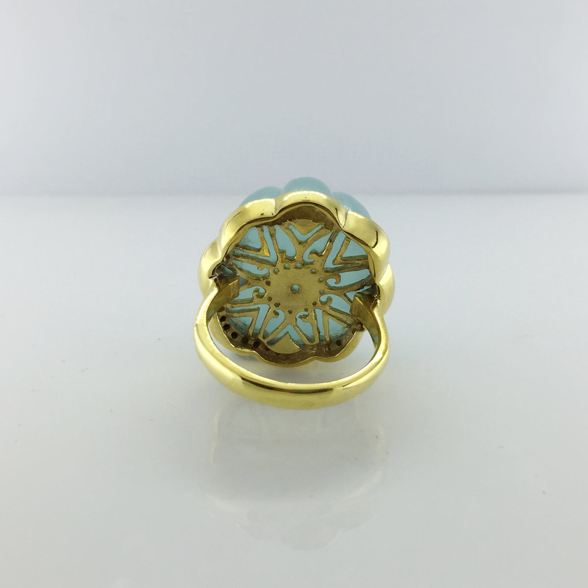 Gold Plated Sterling Silver Blue Chalcedony and Ruby Ring