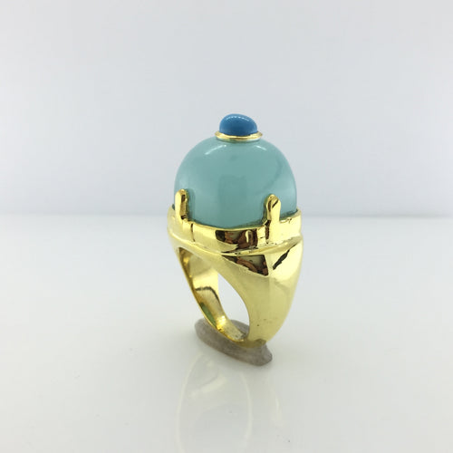 Gold Plated Sterling Silver Chalcedony and Turquoise Ring