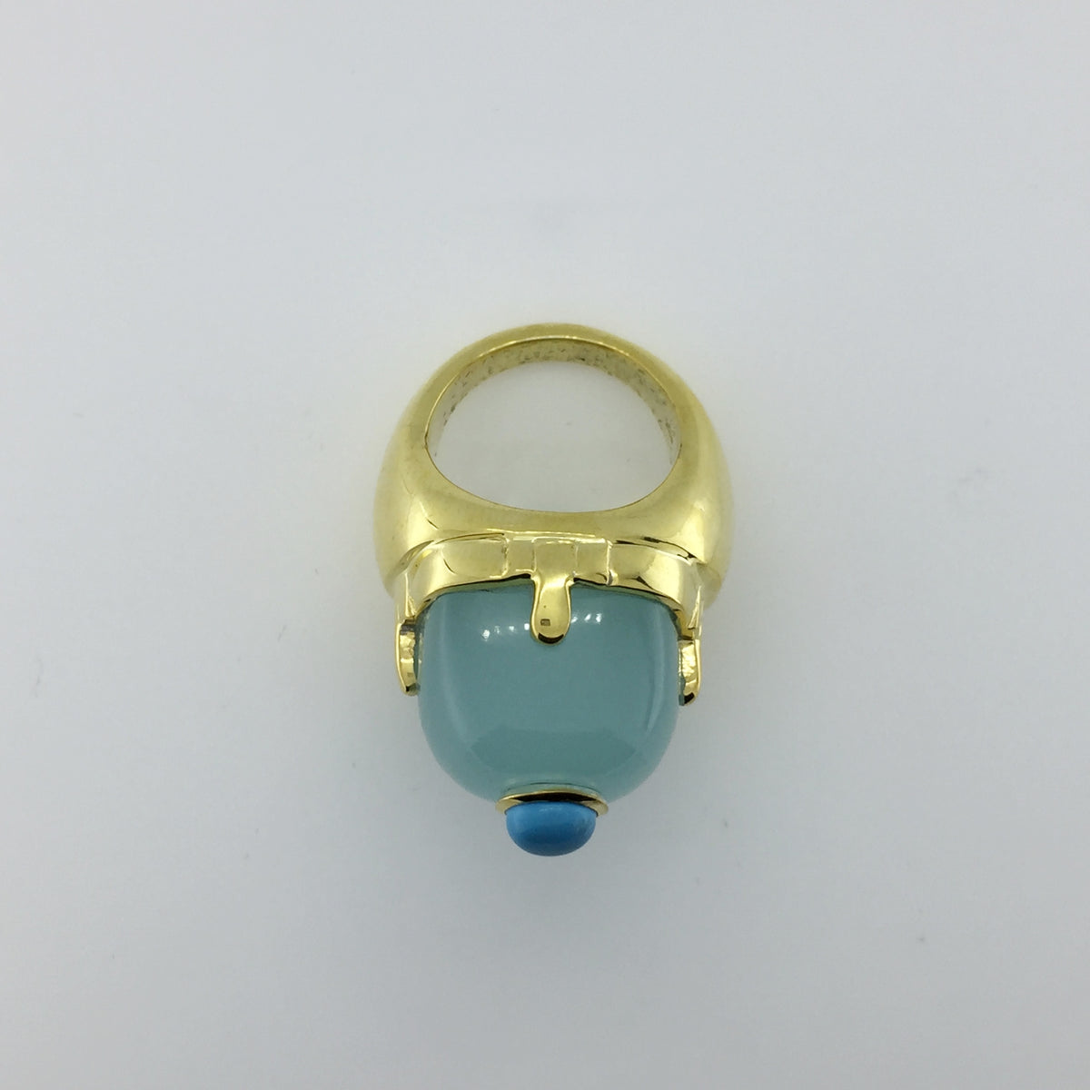Gold Plated Sterling Silver Chalcedony and Turquoise Ring