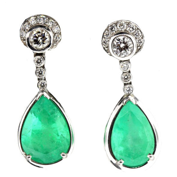 Huge Colombian Emerald and Diamond Earrings