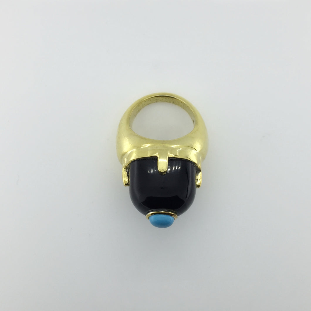 Gold Plated Sterling Silver Onyx and Turquoise Ring