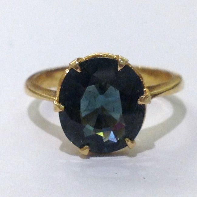 Antique 22ct Yellow Gold Solitaire Green Sapphire Ring