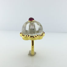Gold Plated Sterling Silver Rock Crystal and Ruby Ring