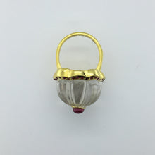 Gold Plated Sterling Silver Rock Crystal and Ruby Ring