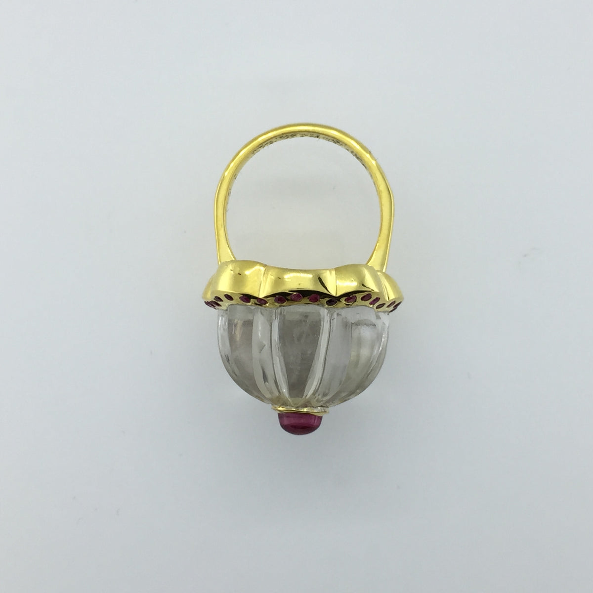 Gold Plated Sterling Silver Rock Crystal and Ruby Ring