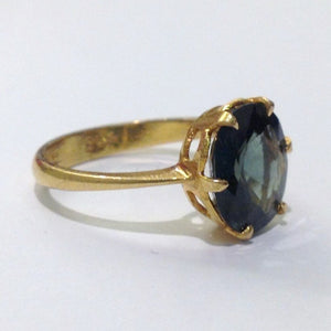 Antique 22ct Yellow Gold Solitaire Green Sapphire Ring