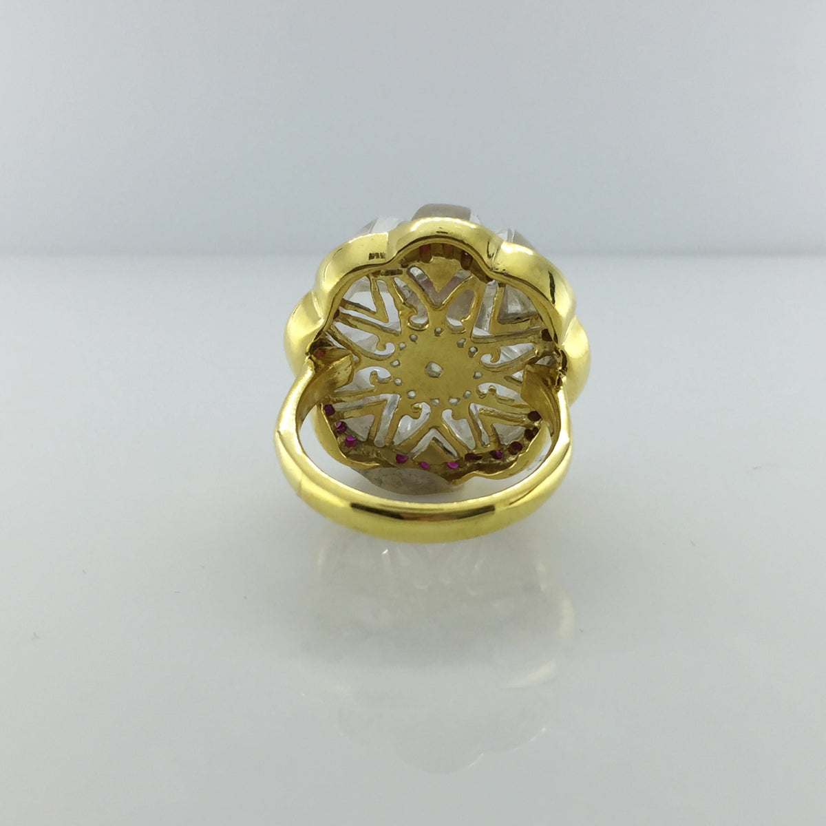 Gold Plated Sterling Silver Rock Crystal and Ruby Ring