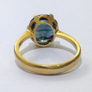 Antique 22ct Yellow Gold Solitaire Green Sapphire Ring