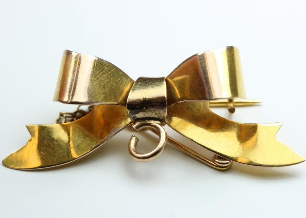 Vintage 9ct Yellow Gold Bow Brooch