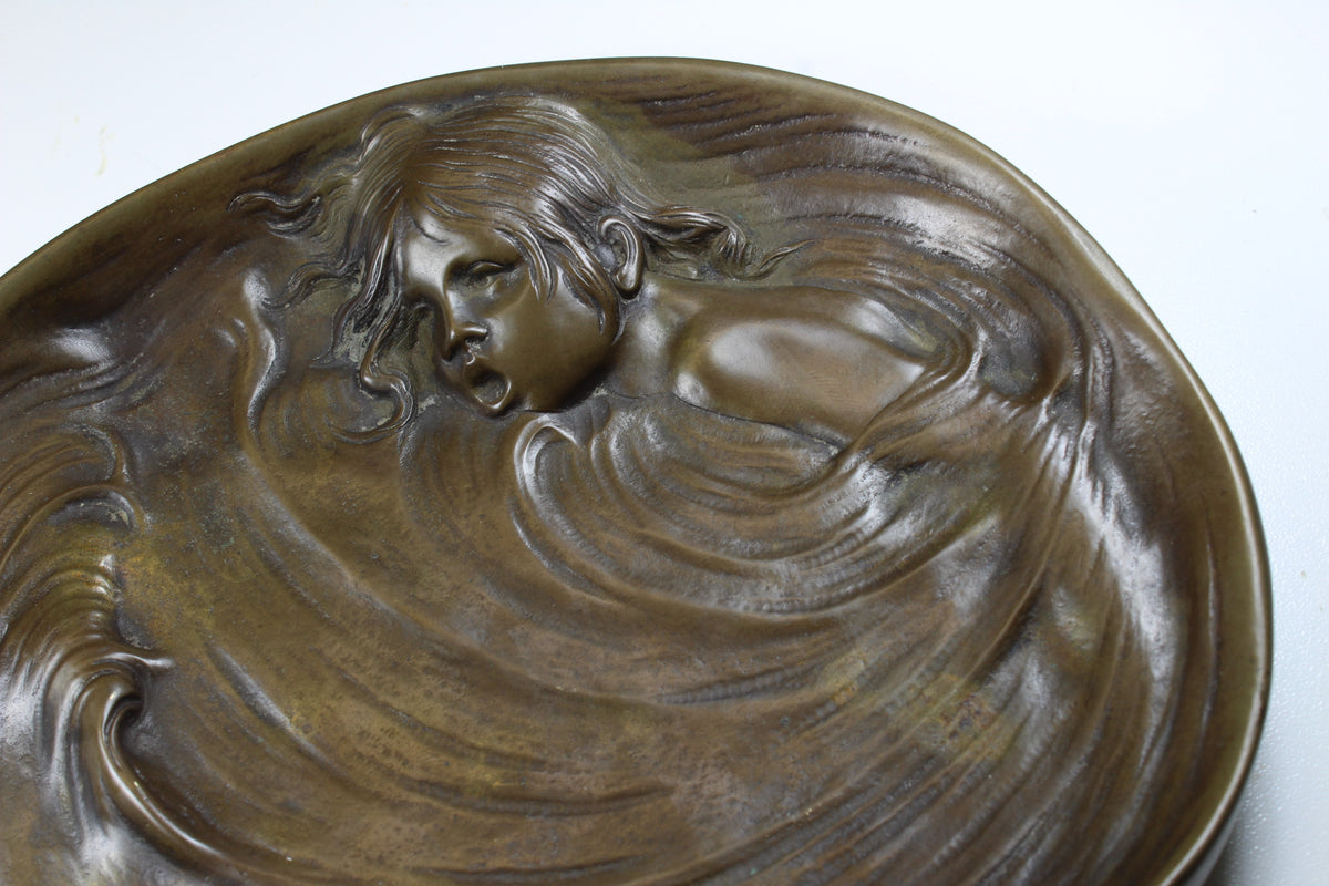 Antique Koi Fish and Child Bronze Plate