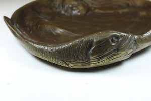 Antique Koi Fish and Child Bronze Plate