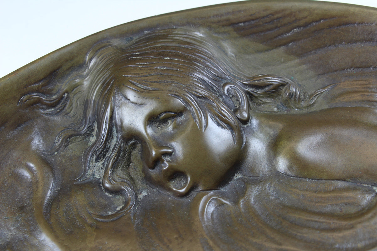 Antique Koi Fish and Child Bronze Plate