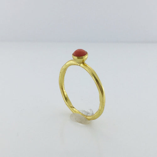 Gold Plated Sterling Silver Button Coral Ring