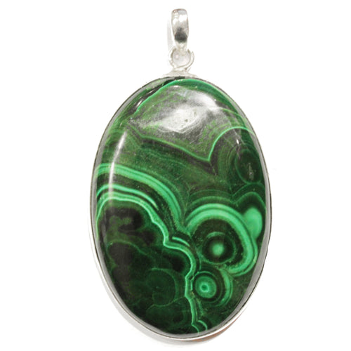 Sterling Silver Malachite Oval Pendant