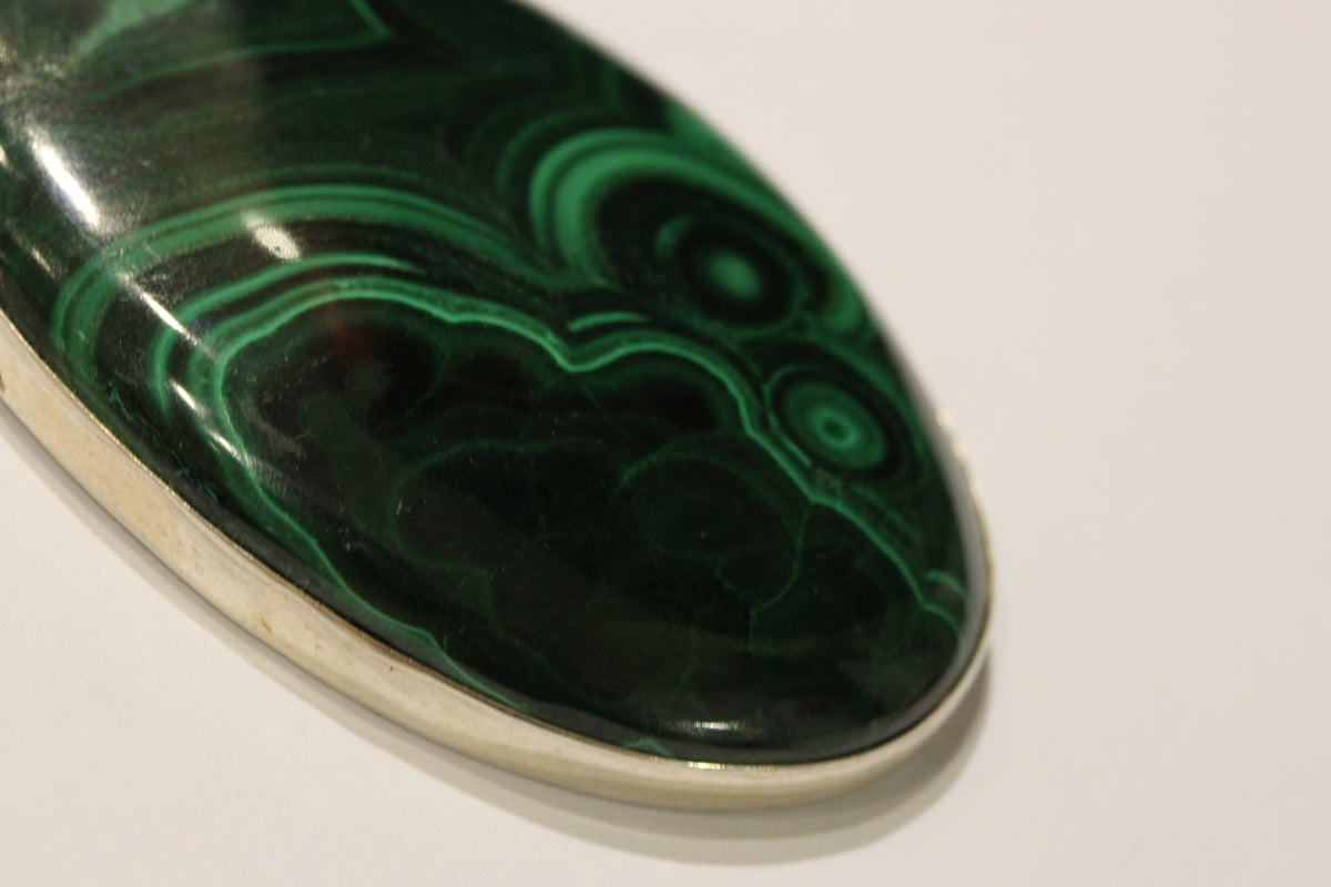 Sterling Silver Malachite Oval Pendant