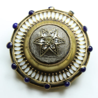 Antique Old Cut Diamond, Sapphire and Enamel Star Mourning Brooch