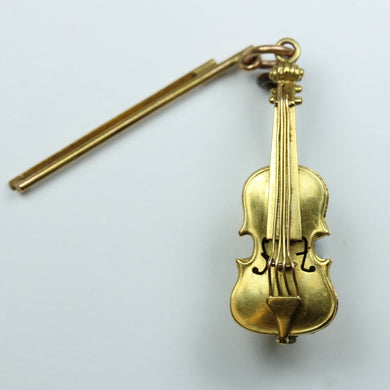 9ct Yellow Gold Violin with Bow Brooch