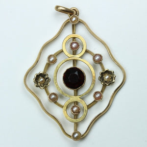 Gold, Garnet and Seed Pearl Pendant