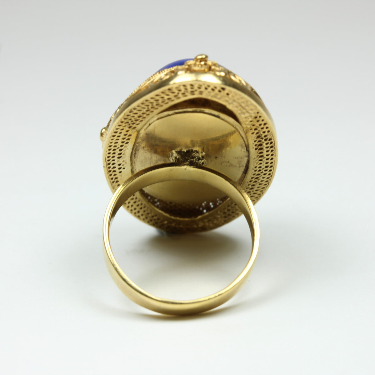 Sterling Silver Gold Plated Lapis Lazuli Carved Filigree Ring