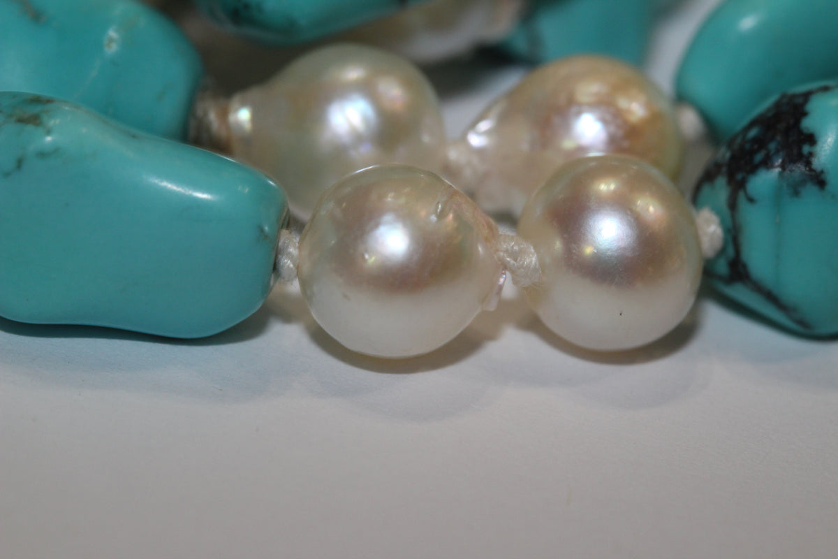 Natural Turquoise and Pearl Necklace