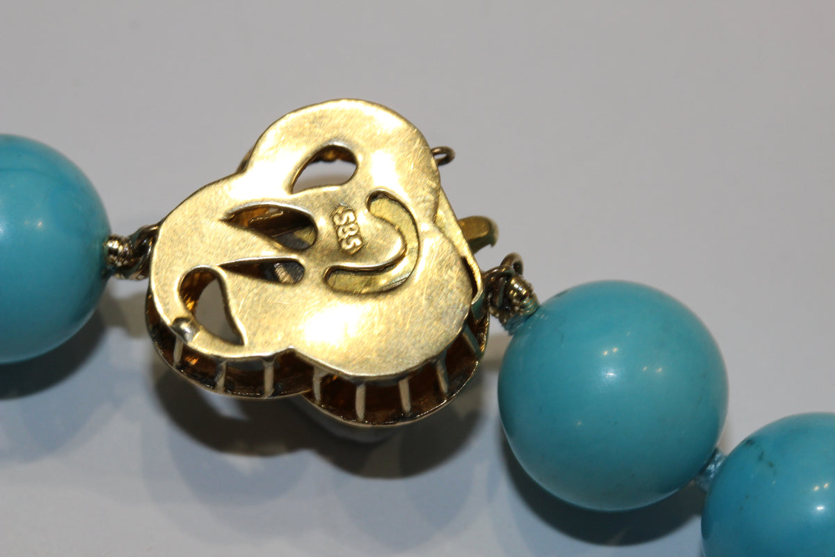 Natural Turquoise Necklace with 14ct Gold and Seed Pearl Clasp