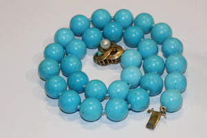 Natural Turquoise Necklace with 14ct Gold and Seed Pearl Clasp