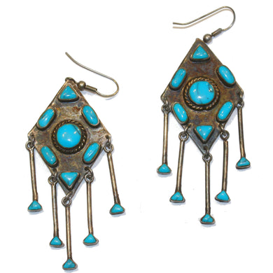 Antique Sterling Silver Zuni Turquoise Earrings