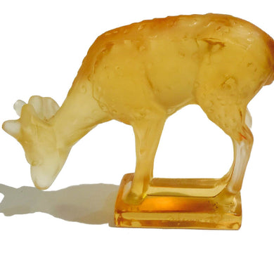 Pair of Amber Coloured Lalique Glass Deer