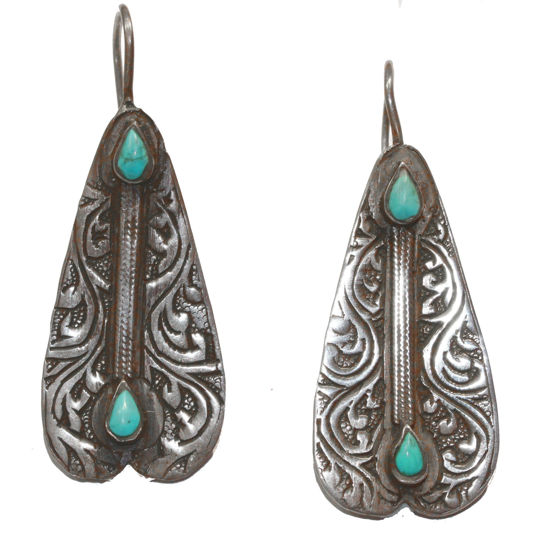 Vintage Sterling Silver Zuni Turquoise Hook Drop Earrings