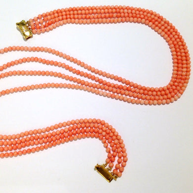Natural Angel Skin Coral Multi-Strand Graduated Necklace