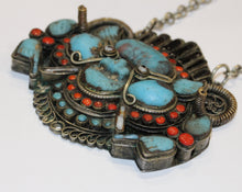 Antique Silver, Chinese Turquoise and Coral Necklace