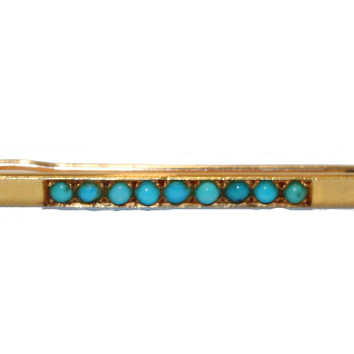 Antique 18ct Yellow Gold Turquoise Bar Brooch