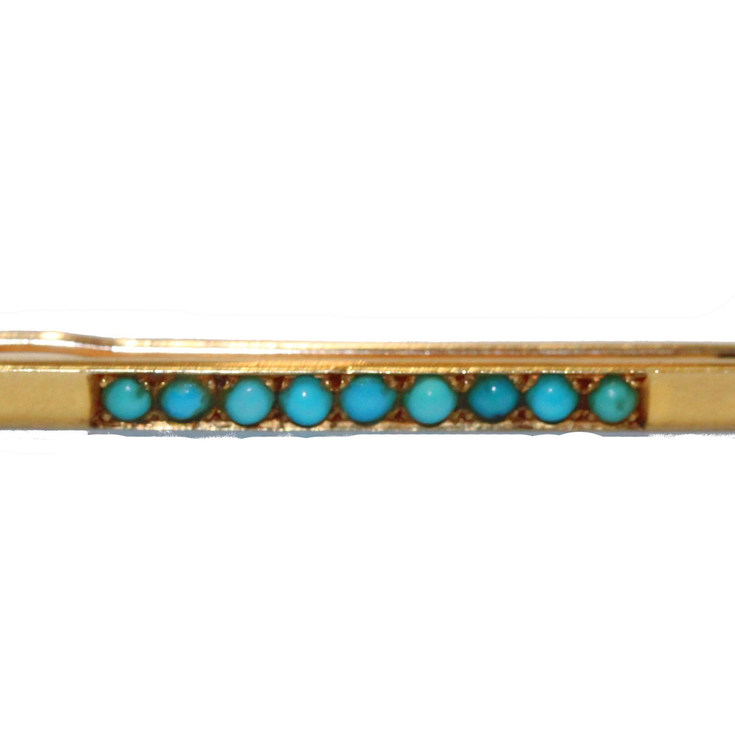 Antique 18ct Yellow Gold Turquoise Bar Brooch