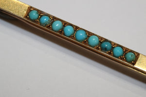 Antique 18ct Yellow Gold Turquoise Bar Brooch