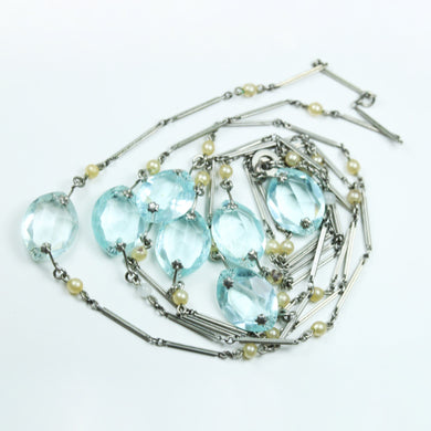 Antique Aquamarine Paste and Faux Seed Pearl Necklace