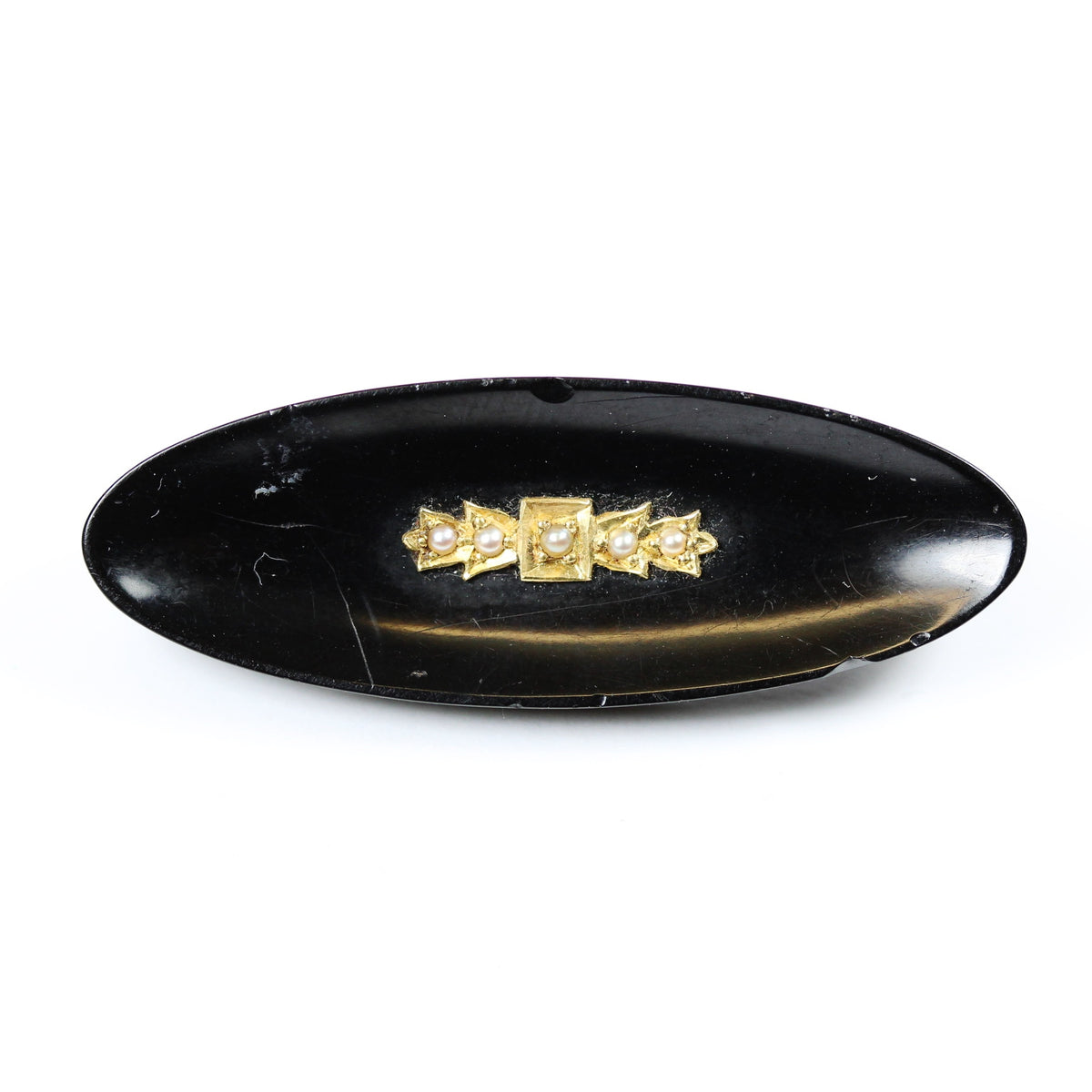 Small Victorian Whitby Jet Mourning Seed Pearl Brooch