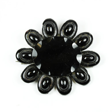Victorian Black Multi Faceted Dome Vauxhall Glass Brooch