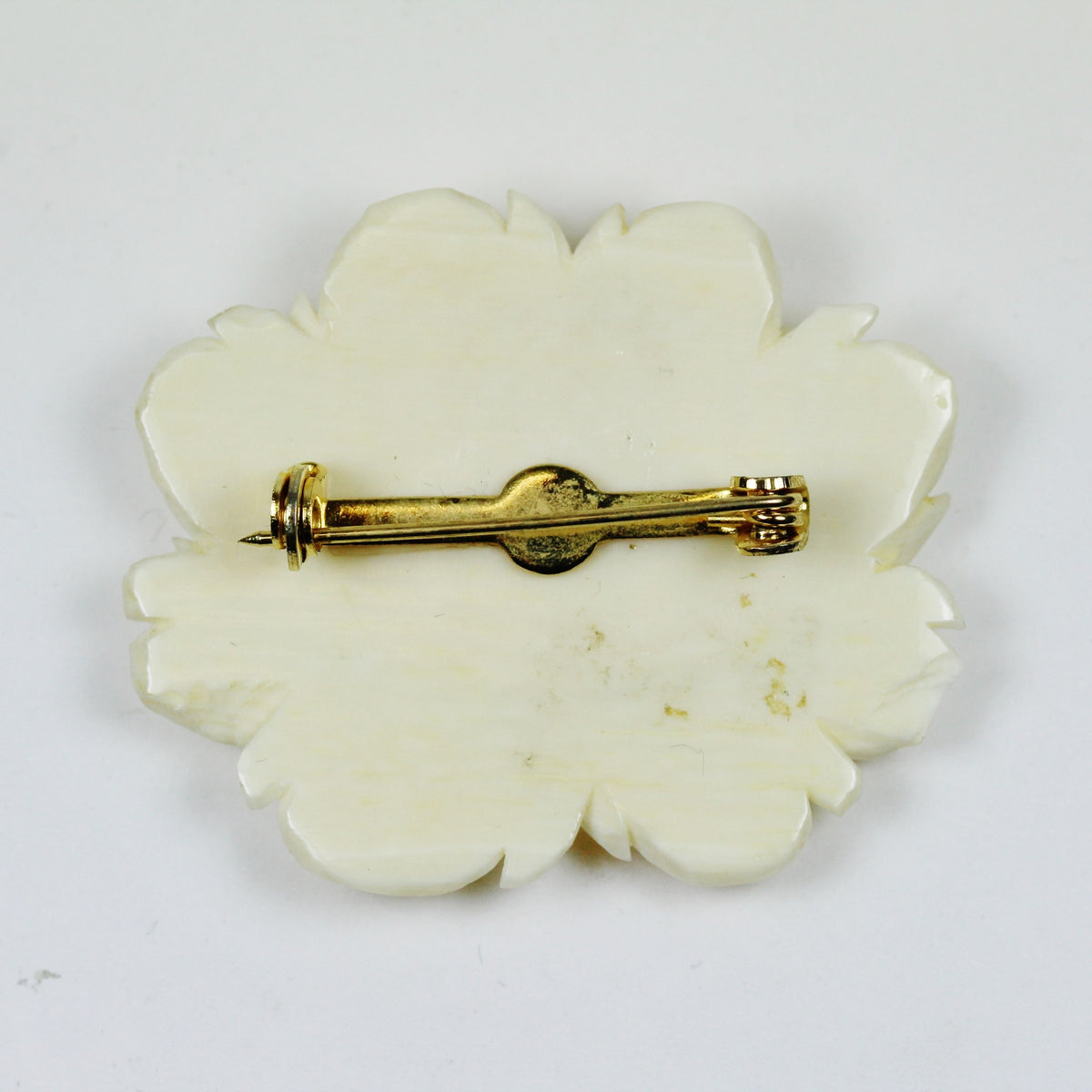 Hand Carved Antique Ivory Flower Blossom Brooch