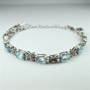 Sterling Silver Aquamarine and Cubic Zirconia Bracelet