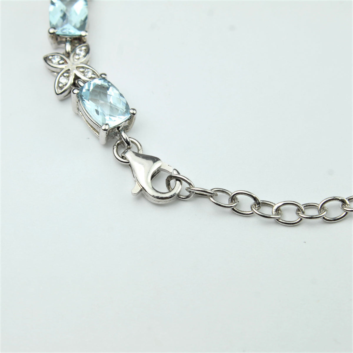 Sterling Silver Aquamarine and Cubic Zirconia Bracelet